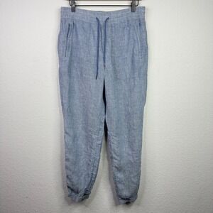 Athleta Cabo Jogger Pants Women 8 Blue Linen Chambray Pull-On Athleisure Coastal